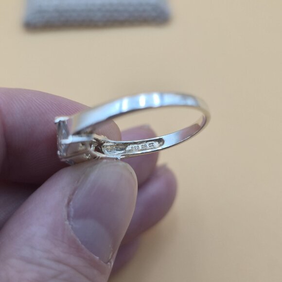 Size 10 Sterling Silver Triangle Light Blue Topaz And Clear CZ Gems Ring A5885 - Picture 6 of 9